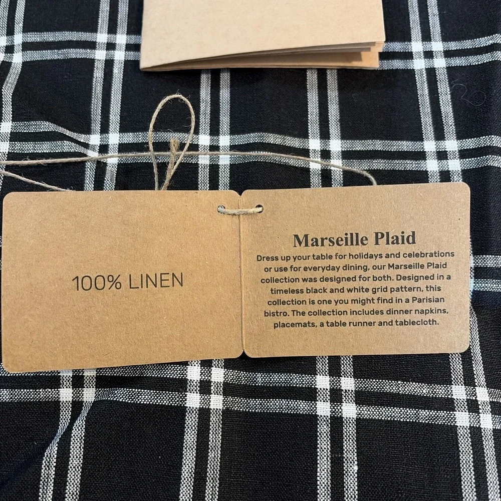 Solino Home Table Runner 100% Linen in Marseille Plaid - NIB 14x36 In